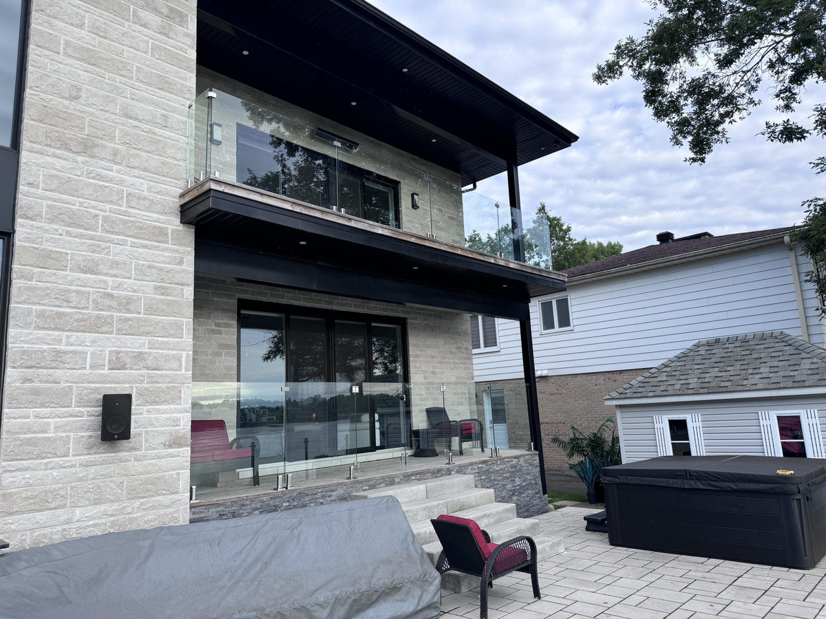Glass railing on residential balcony