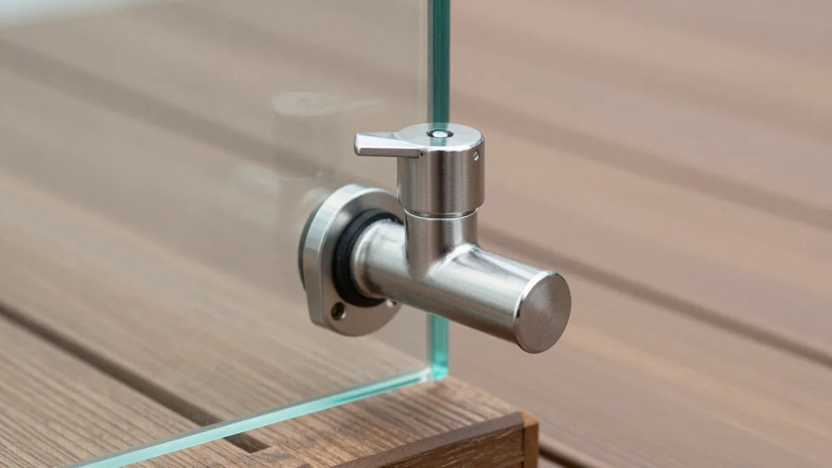 Durable stainless steel glass railing hardware close-up