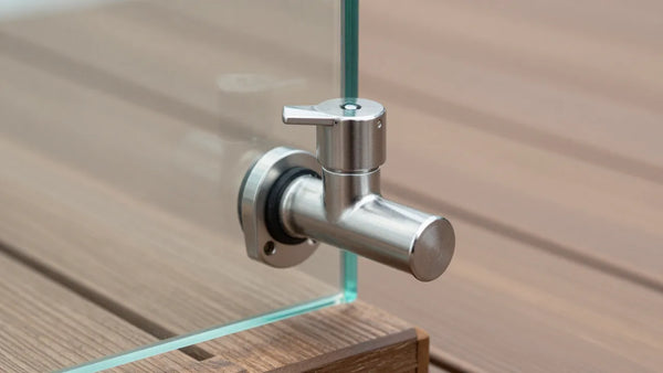 Durable stainless steel glass railing hardware close-up